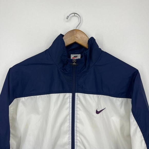 Nike Windbreaker Jacket Women's L Blue White Full Zip Embroidered Logo Vtg‎ 90's - Picture 2 of 10